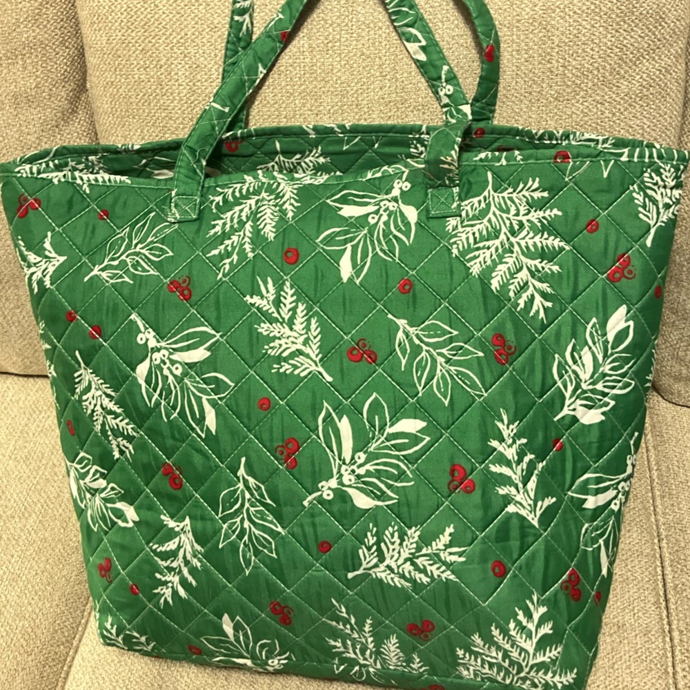 Quilted Reusable Tote Green Print Bag